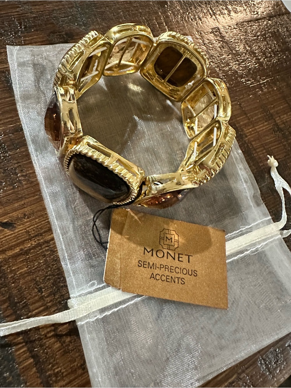 Monet Gold-Tone Bracelet with Brown Gemstone Accents
